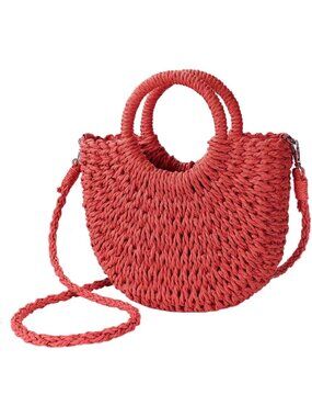 Women's Red Beach Woven Crossbody Bags Top Handle Satchel Purse for Summer